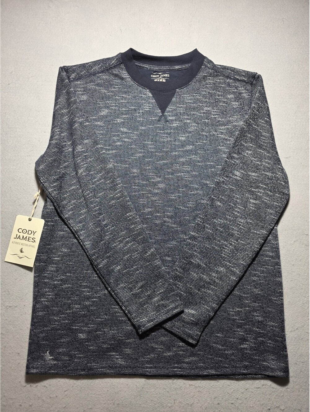 NWT Cody James Mens Navy Blue Textured Long Sleeve Crewneck Shirt Size Medium